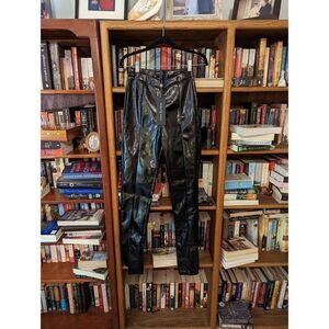 𝅺white fox like sugar black PVC high waist slit ankle xs pants nwt